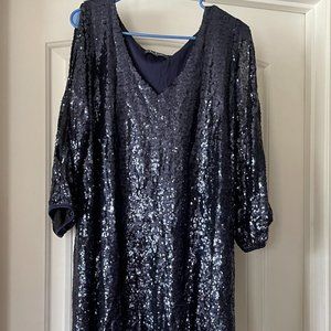 Lulu's Navy Sequin Shifting Dears Dress XL